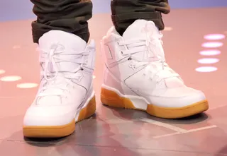 White In Winter - Bow Wow rocks some fresh White sneakers on 106.&nbsp; (Photo: Bennett Raglin/BET/Getty Images for BET)