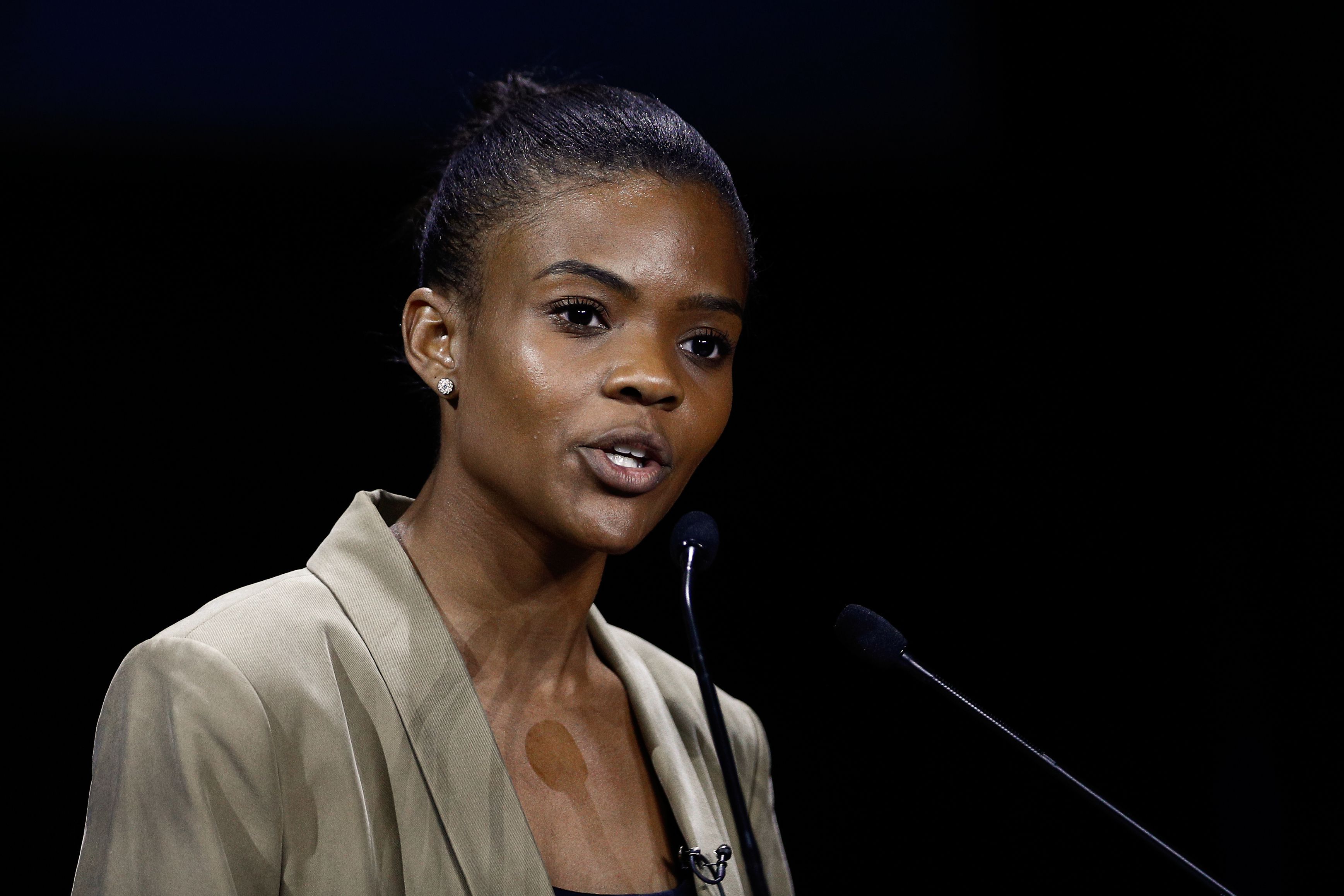 US activist Candace Owens delivers a speech during the "Convention de la Droite" in Paris on September 28, 2019. (Photo by Sameer Al-Doumy / AFP) (Photo by SAMEER AL-DOUMY/AFP via Getty Images)
