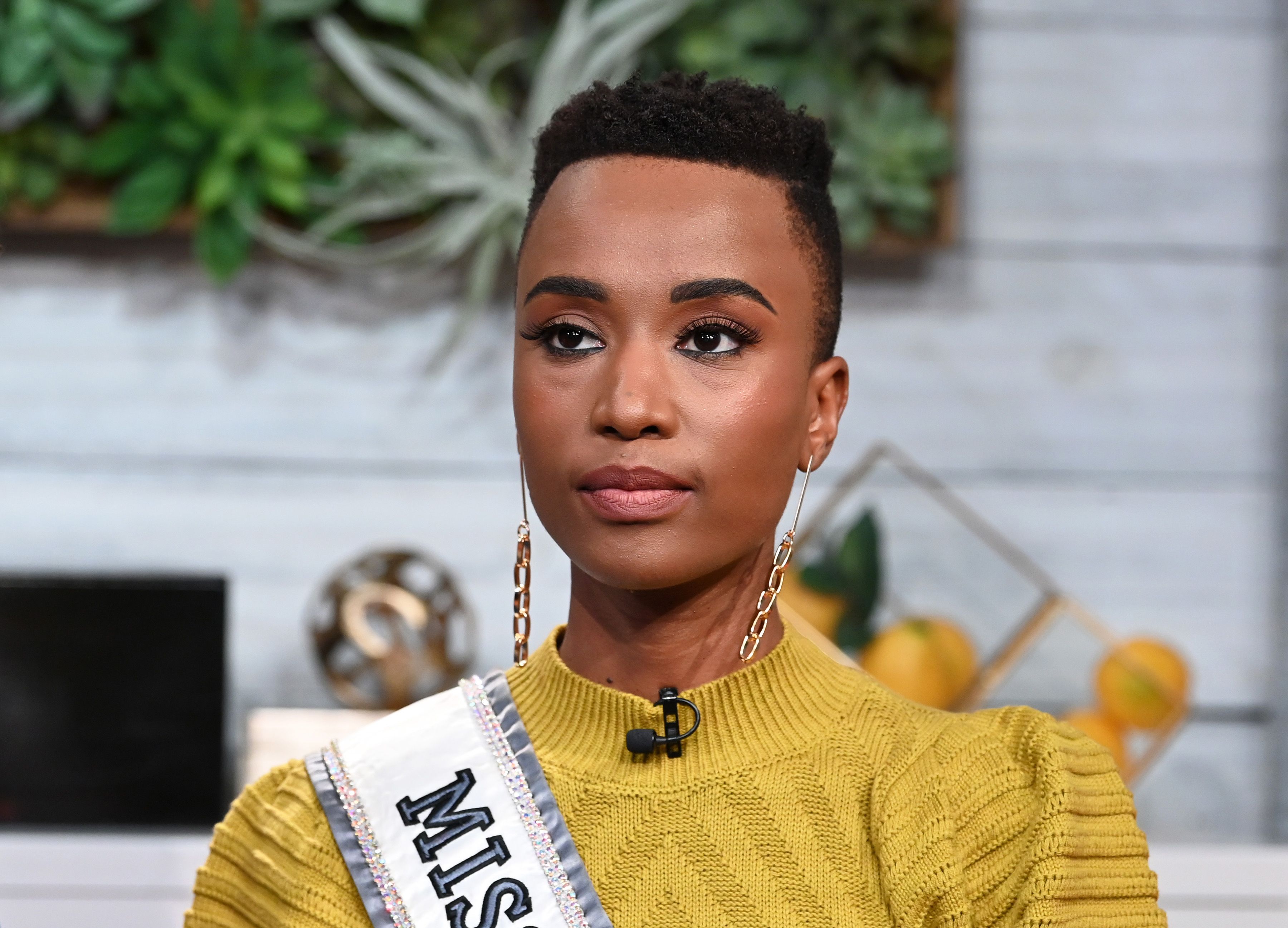 NEW YORK, NEW YORK - FEBRUARY 28: (EXCLUSIVE COVERAGE) Miss Universe 2019 Zozibini Tunzi visits BuzzFeed's "AM To DM" on February 28, 2020 in New York City. (Photo by Slaven Vlasic/Getty Images)
