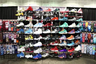 Wall of Style - This insane sneaker wall looked like a well-curated work of art.(Photo: Tommaso Boddi/Getty Images for BET)