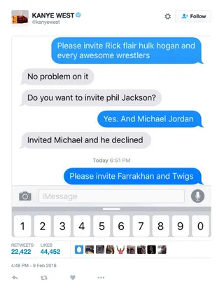 When Michael Jordan Declines Your Invitation - *insert MJ crying face*(Photo: Kanye West via Twitter)