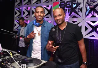 Chuckin' Up the Deuces - Radio personality DJ Damage hung out with Big Tigger while he rocked the turntables during the BETX late night party. &nbsp;(Photo: Earl Gibson/BET/Getty Images for BET)