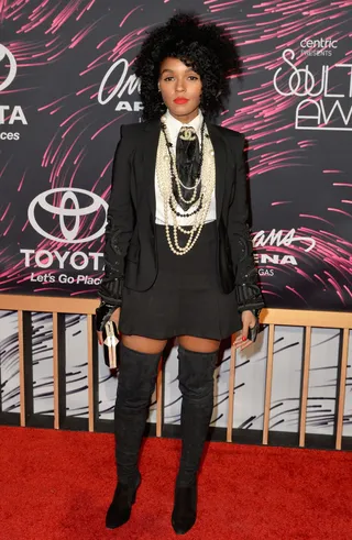 Rocker Chic - Janelle Monae's off-beat style paired with her classic black and white themed look allows her to slay effortlessly. (Photo: Earl Gibson/BET/Getty Images for BET)