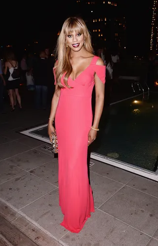 Fierce and Fiery - Laverne Cox strikes a pose inside an after-party for the screening of Grandma hosted by The Cinema Society, Kate Spade and Ketel One Vodka at The Jimmy at the James Hotel in New York City. (Photo: Stephen Lovekin/Getty Images)