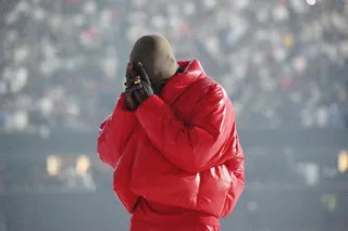 Yeezy x GAP Image 1 from Kanye West Breaks The Internet By Wearing A Yeezy x GAP Puffer Jacket To His Donda Album Listening Party BET