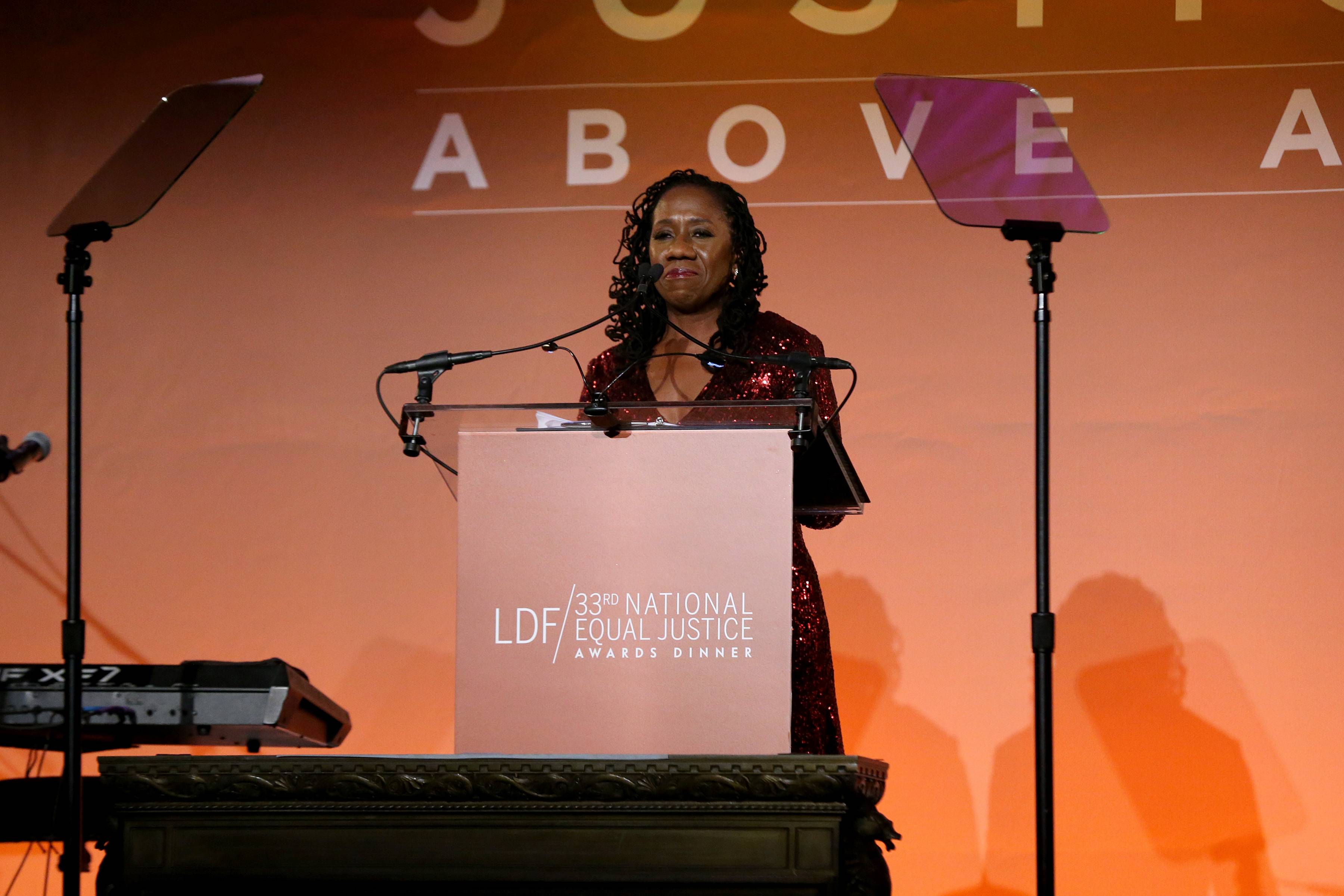 NEW YORK, NEW YORK - NOVEMBER 07: Sherrilyn Ifill speaks onstage during the NAACP LDF 33rd National Equal Justice Awards Dinner at Cipriani 42nd Street on November 07, 2019 in New York City. (Photo by Bennett Raglin/Getty Images for NAACP LDF)