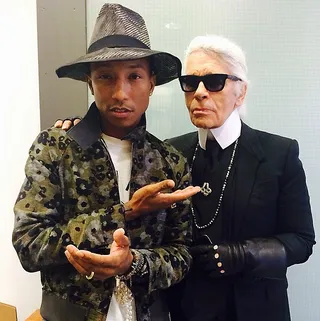 Pharrell Williams @pharrell - Pharrell stands with a fashion icon and paid homage with this caption: &quot;Karl Lagerfeld&nbsp;#legend.&quot;   (Photo: Pharrell Williams via Instagram)
