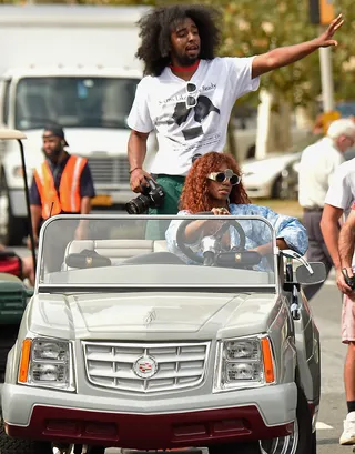 Shove It - Santigold found her way in an open-air whip.  (Photo: Kevin Mazur/Getty Images for Anheuser-Busch)