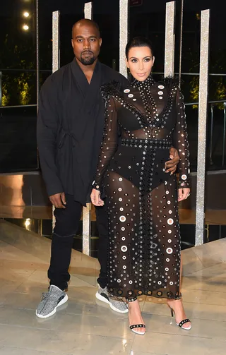 Power Couple - Fashion forward couple Kim Kardashian and Kanye West make their first appearance since announcing baby No. 2 at the 2015 CFDA Fashion Awards at Lincoln Center in New York City.  (Photo: Larry Busacca/Getty Images)