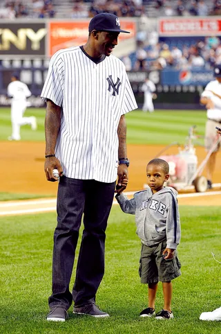 Amar'e Stoudemire and Amar'e Jr. - Is Amar'e Jr. excited or nah?  &nbsp;(Photo: Mike Stobe/Getty Images)&nbsp;