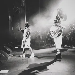 Black Thought and Tuba Gooding - The Roots members are right at home — literally — on the stage at Penn's Landing.  (Photo: @djdnice via Instagram)