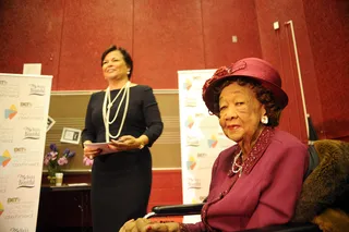 Empowering Message - Lee appears alongside late civil rights icon Dorothy Height during an Empower Session with Dunbar Girls at D.C.’s Dunbar High School. (Photo: Astrid Riecken/PictureGroup)