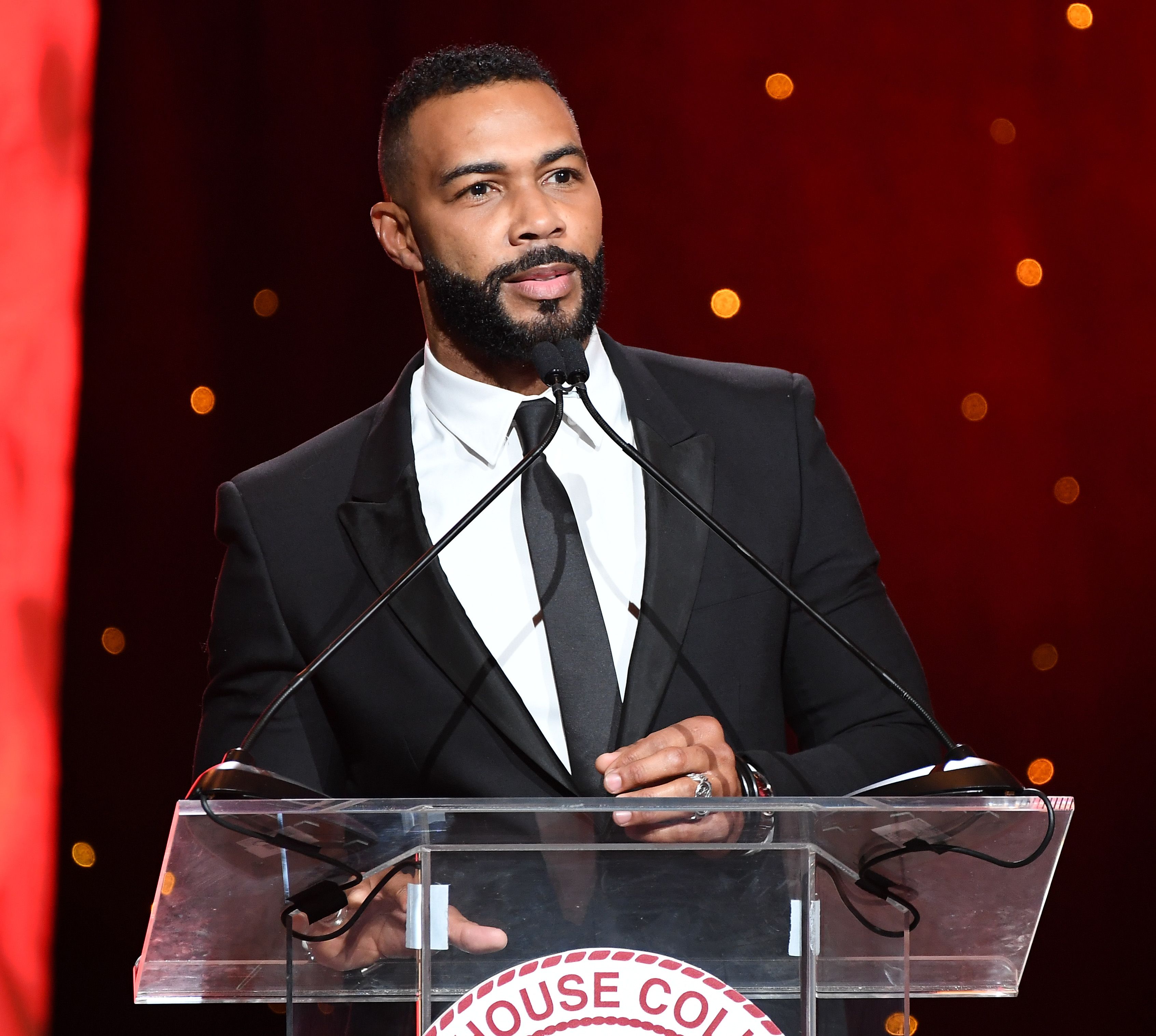 ATLANTA, GEORGIA - FEBRUARY 15:  Omari Hardwick speaks onstage during Morehouse College 32nd Annual "A Candle In The Dark" Gala at the Hyatt Regency Atlanta on February 15, 2020 in Atlanta, Georgia. (Photo by Paras Griffin/Getty Images)