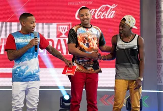 Shake Down - Bow Wow and Jeremias and Caleb of Fame or Juliet shake-up after their win on 106.(Photo:&nbsp; D Dipasupil/Getty Images for BET)