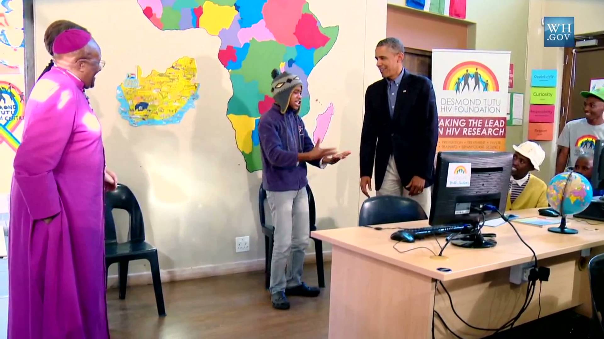 News, Obama Watches Boy Rap at Desmond Tutu HIV Center