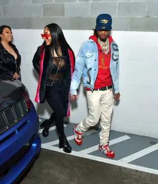 Quavo and Saweetie - We love this swagged out couple! Quavo and Saweetie were spotted on double date with Cardi B and Offset in Atlanta. (Photo: Prince Williams/Wireimage)&nbsp;