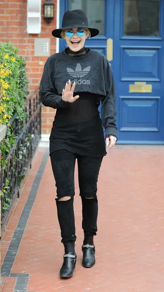 Cheerio Chaps - Rita Ora makes her way out of a recording studio in London where she taped a segment of The Voice UK.(Photo: Palace Lee, PacificCoastNews)