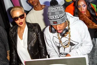 Skate Party - Nick Cannon and Amber Rose man the DJ booth at the Psych Ward flagship skate shop grand opening in Los Angeles.(Photo: Paul A. Hebert/Press Line/Splash)