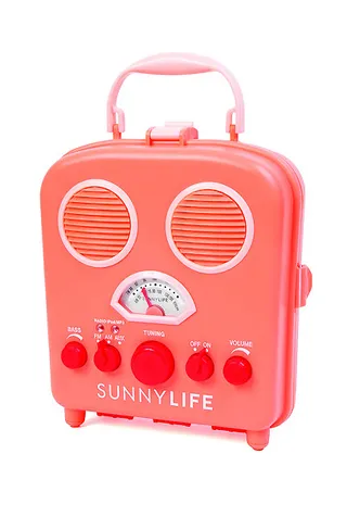 Beach Sounds Speaker Box - Don’t let a little water stop you from getting the party started! This water- and sand-resistant speaker box features a radio tuner and an internal jack to hook up your favorite portable media player. Simply place the player inside the box to keep it safe.  (Photo: SunnyLIFE)