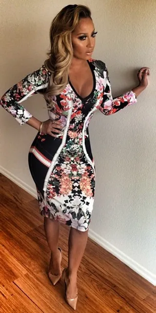 Adrienne Bailon - The petite star struts her stuff on the 'gram in a floral dress by Roberto Cavalli and nude Louboutin heels.(Photo: Adrienne&nbsp;Bailon&nbsp;via Instagram)