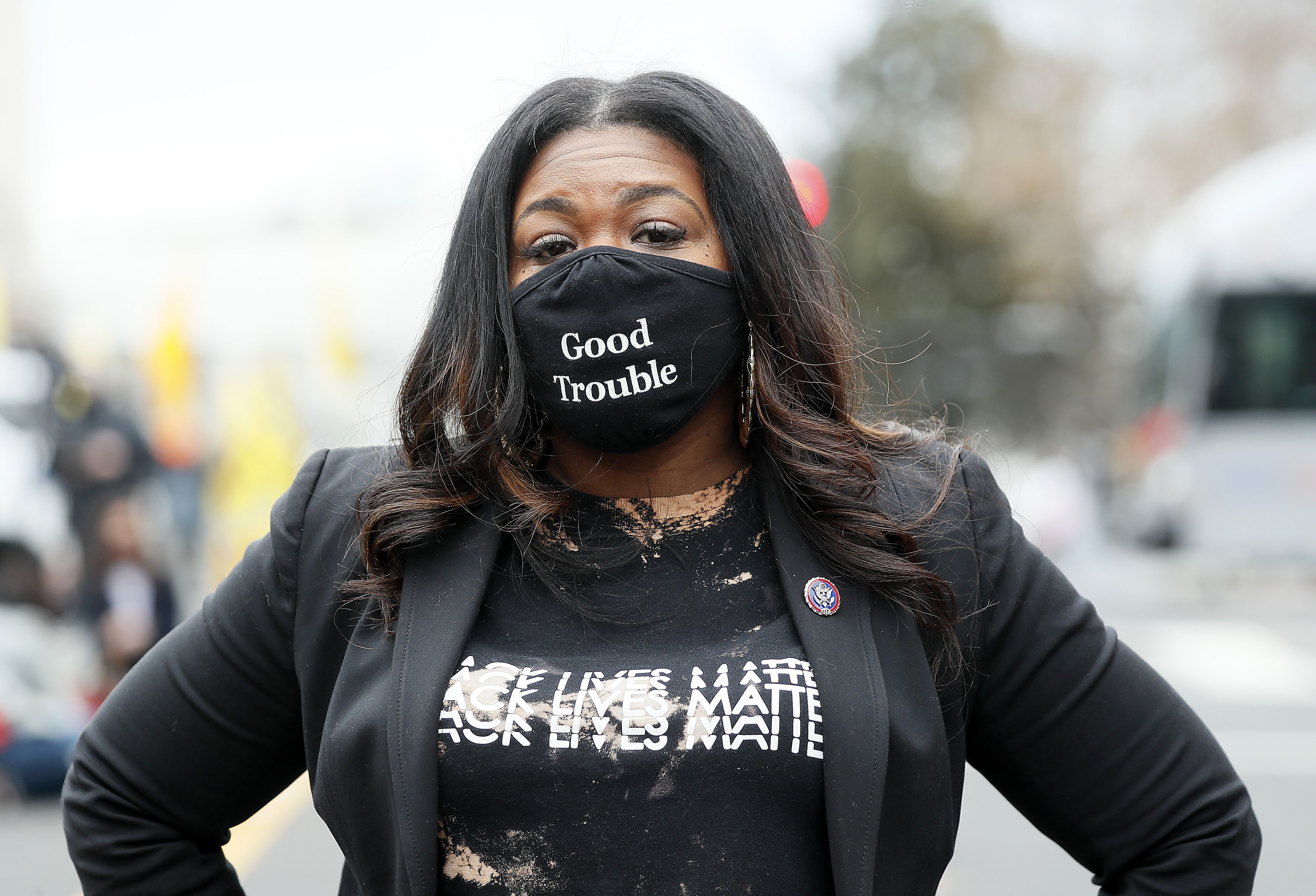 WASHINGTON, DC - MARCH 12: Rep. Cori Bush (D-MO) attends The National Council for Incarcerated Women and Girls "100 Women for 100 Women" rally in Black Lives Matter Plaza near The White House on March 12, 2021 in Washington, DC. The organization and its supporters are urging President Joe Biden to release 100 women currently incarcerated in federal prison.  (Photo by Paul Morigi/Getty Images)