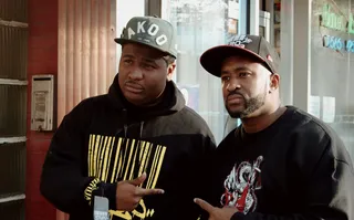 Paying Respect - DNA hangs in front of his neighborhood barbershop.&nbsp;(Photo: BET)