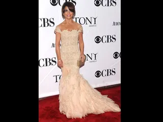 Paula Abdul - Paula Abdul dazzled in a flowing gown with a lace appliqué bodice and frilled train.<br><br>(Photo Credit: PictureGroup)