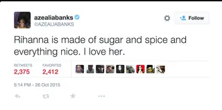 Not Quite a Power Puff Girl - But RiRi's got the goods.&nbsp;(Photo: Azealia Banks via Twitter)