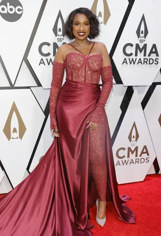 jennifer hudson burgundy dress Lady Black Tie - Jennifer Dress - Embroidered Floral High-low Hemline