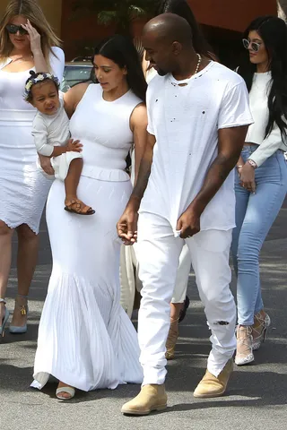 Morning Worship - Kim and Nori followed Yeezus to church on Easter Sunday decked in all white.(Photo: Juan Sharma/Bruja, PacificCoastNews)