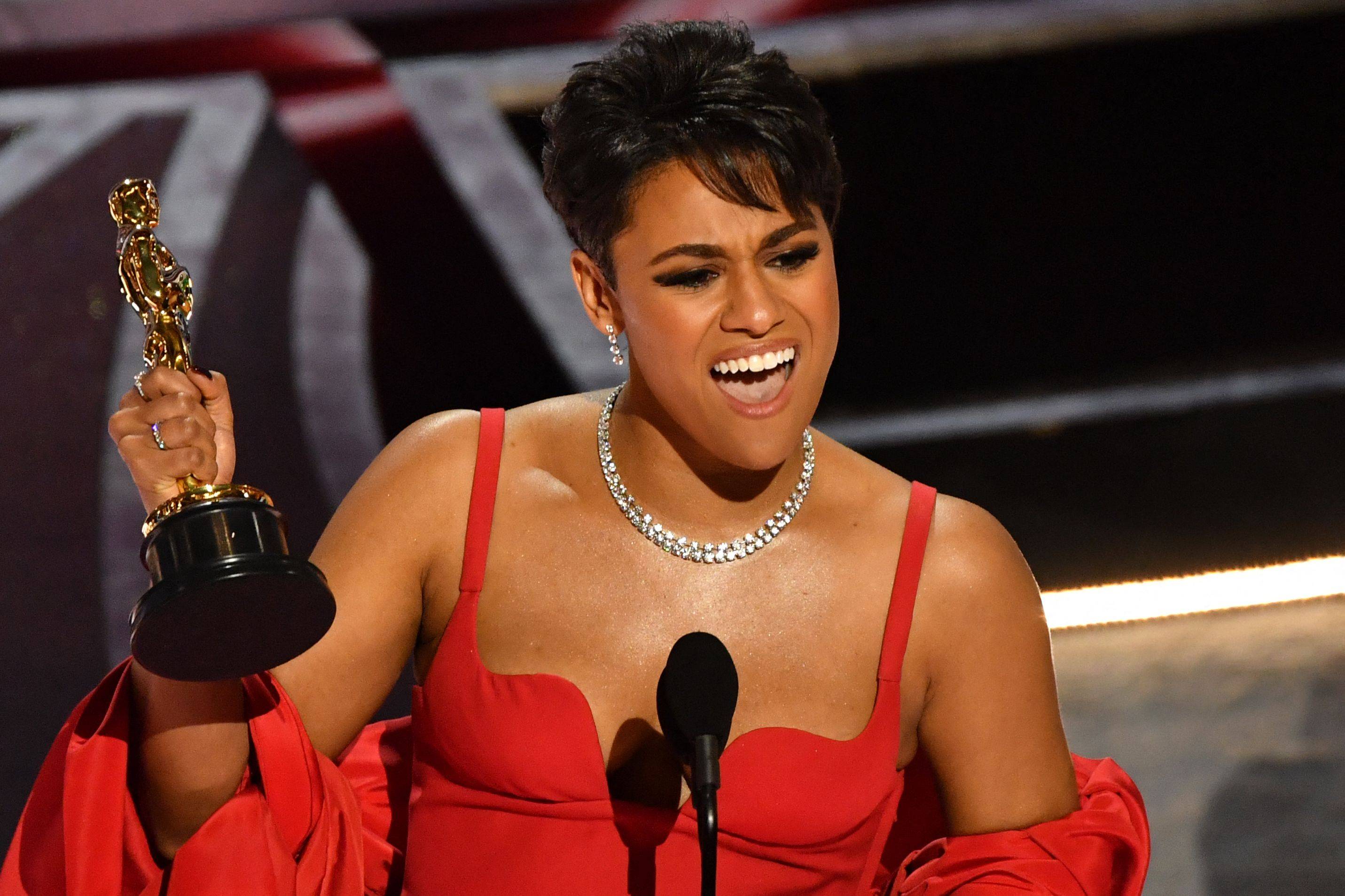 Ariana DeBose accepts the award for Best Actress in a Supporting Role for her performance in "West Side Story" onstage during the 94th Oscars at the Dolby Theatre in Hollywood, California on March 27, 2022. ( 