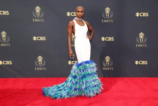 Cynthia Erivo - “Aretha” star Cynthia Erivo looked sleek in a white feathered bottom mermaid dress by Louis Vuitton.&nbsp;&nbsp; (Photo: Rich Fury/Getty Images)