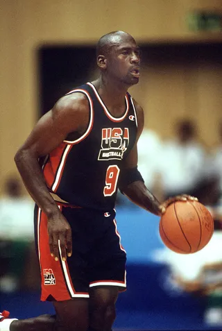 Pure Focus - Michael Jordan stays focused before driving toward the net.&nbsp;(Photo: DPA /LANDOV)