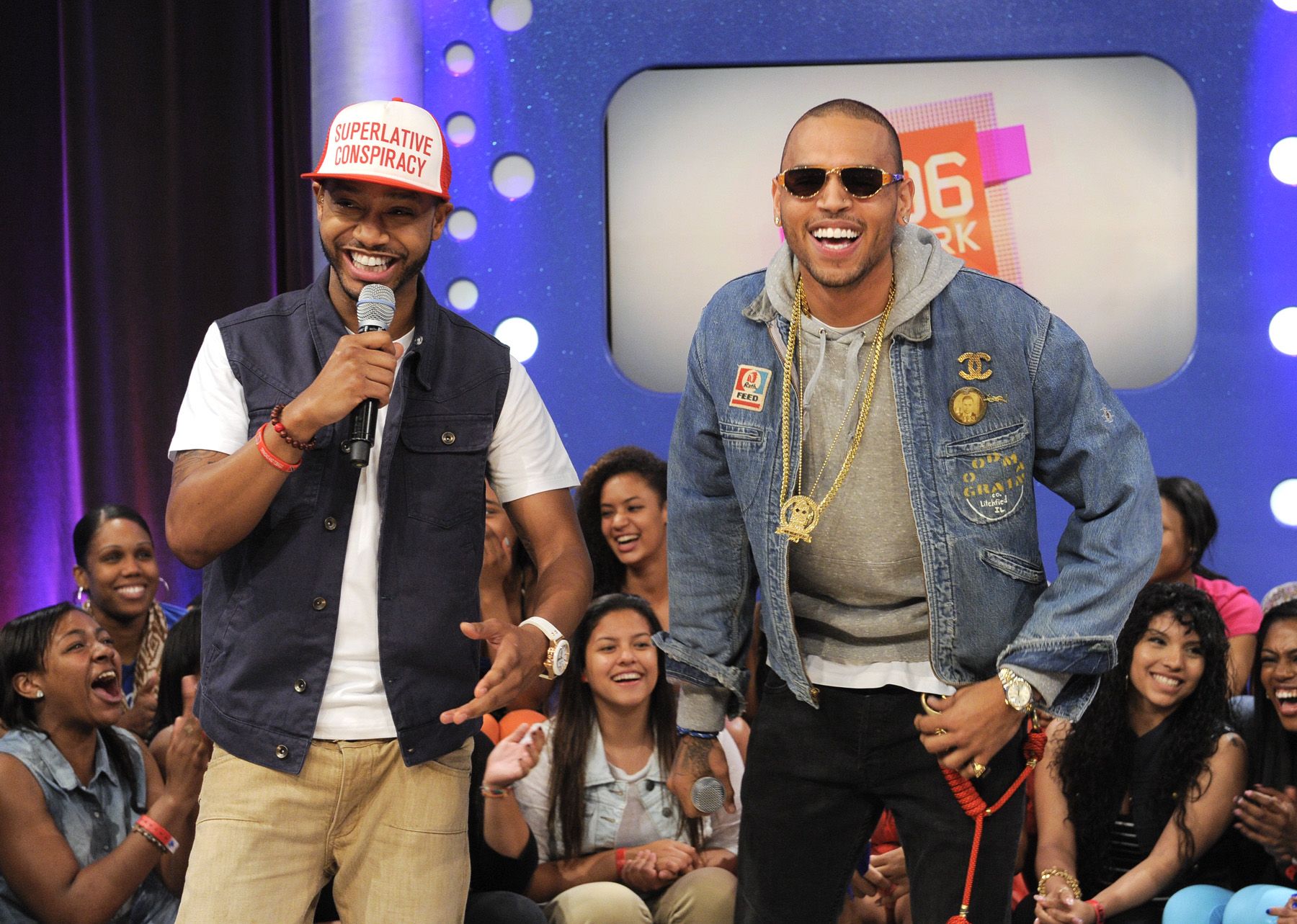 Whoops - Terrence J and Chris Brown at 106 &amp; Park, June 11, 2012. (Photo: John Ricard / BET)