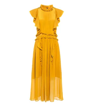Marissa Webb Florence Silk Ruffle Midi Dress ($575) - We will never say no to ruffles—especially in this fantastic shade of marigold.(Photo: Marissa Webb)