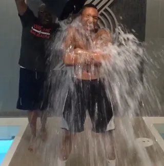 Damian Lillard - Looks like Portland Trail Blazers point guard Damian Lillard took the challenge beside a heated indoor pool. Smart man. Lillard dared friend and Washington Wizards point guard John Wall to take the challenge next.(Photo: Damian Lillard via Instagram)