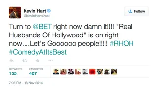 Kevin Hart, @kevinhart4real - The star of the show got the Twitterverse ready for an all new episode of his comedy Real Husbands of Hollywood just like he does every week.&nbsp;(Photo: Kevin Hart via Twitter)