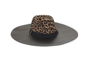 Guilty Cheetah ($98) - This cheetah-printed big brim floppy is a statement piece for the vogue girl. Go for the full glam ensemble with complementary pumps and oversize&nbsp;sunshades when wearing this printed BCBG floppy.  (Photo: Polyvore)