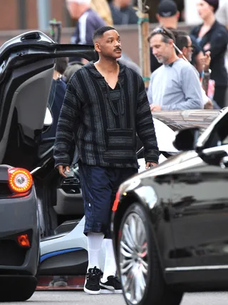 Set Life - Will Smith was spotted on the set of Bright with his alien co-star Joel Edgerton filming in downtown Los Angeles.&nbsp;(Photo: Cousart/JFXimages/WENN.com)