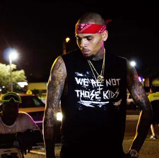 Son of Anarchy - Breezy&nbsp;rocks a punk look with a bold message for the evening setup.  (Photo: Jerry Bagley)