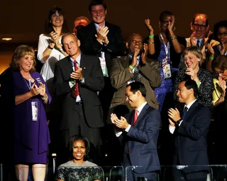 Delegates Fawn Over the First Lady&nbsp; - Michelle Obama graciously accepts applause one day after she commanded the DNC stage.&nbsp;(Photo: Alex Wong/Getty Images)