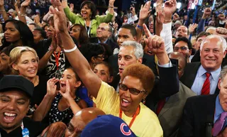 Roll Call - Chicago Mayor Rahm Emanuel cheered with Illinois delegates during Wednesday night's roll call. (Photo: Justin Sullivan/Getty Images)