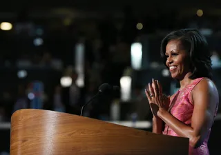 Nailed It! - The Tracy Reese frock that Obama wore during her convention speech isn't the only thing that's caused a sensation. The &quot;grey-lilac iridescent&quot; nail polish by Artistic Nail Design that she sported is now in high demand. FYI: It's called Vogue and can only be purchased at salons.  (Photo: Justin Sullivan/Getty Images)