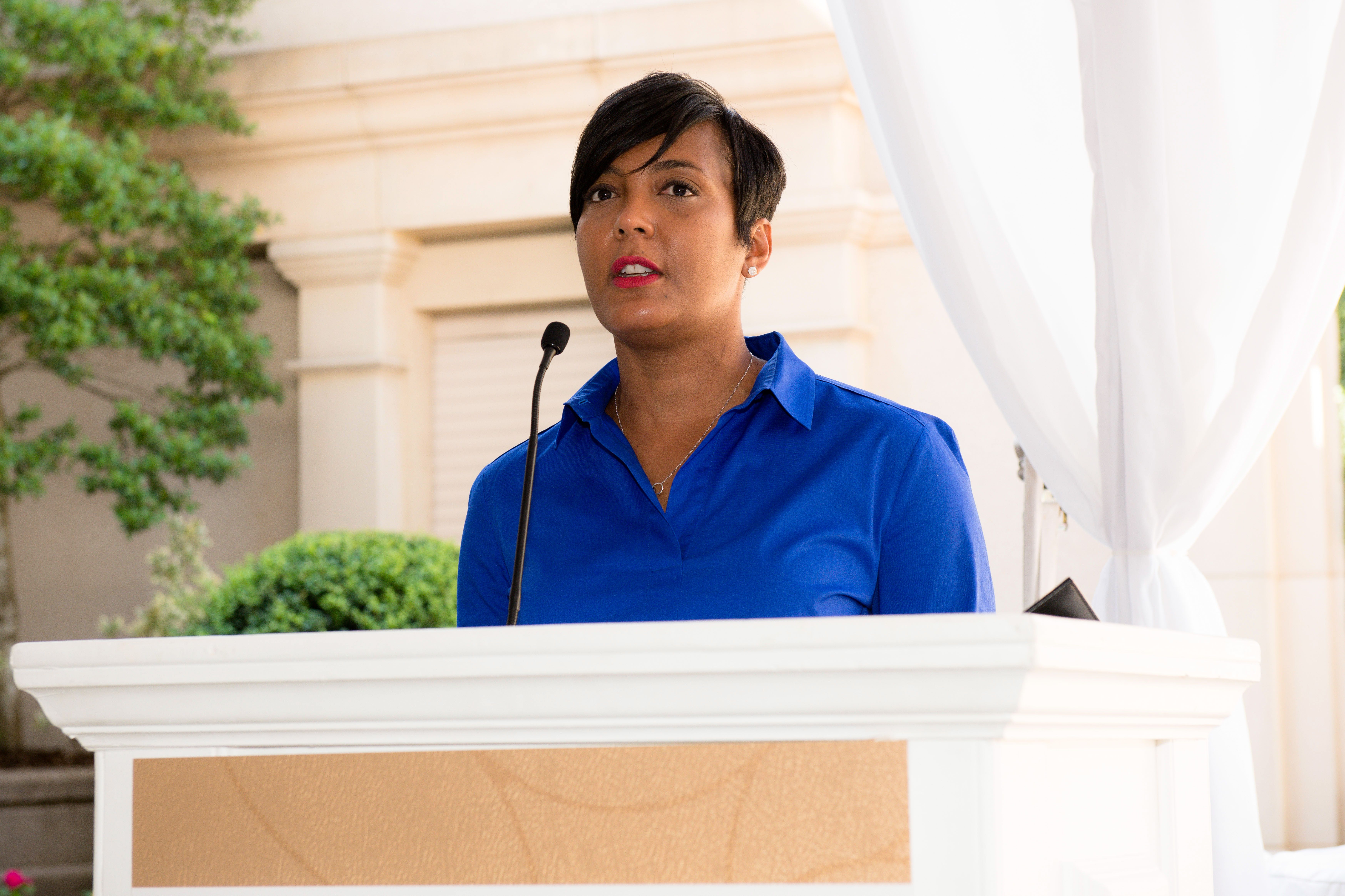 ATLANTA, GEORGIA - JUNE 17:  Mayor Keisha Lance Bottoms speaks onstage during the City of Hope - Sylvia Rhone Spirit Of Life Kickoff Breakfast at St. Regis Buckhead on June 17, 2019 in Atlanta, Georgia. (Photo by Marcus Ingram/Getty Images for City Of Hope)