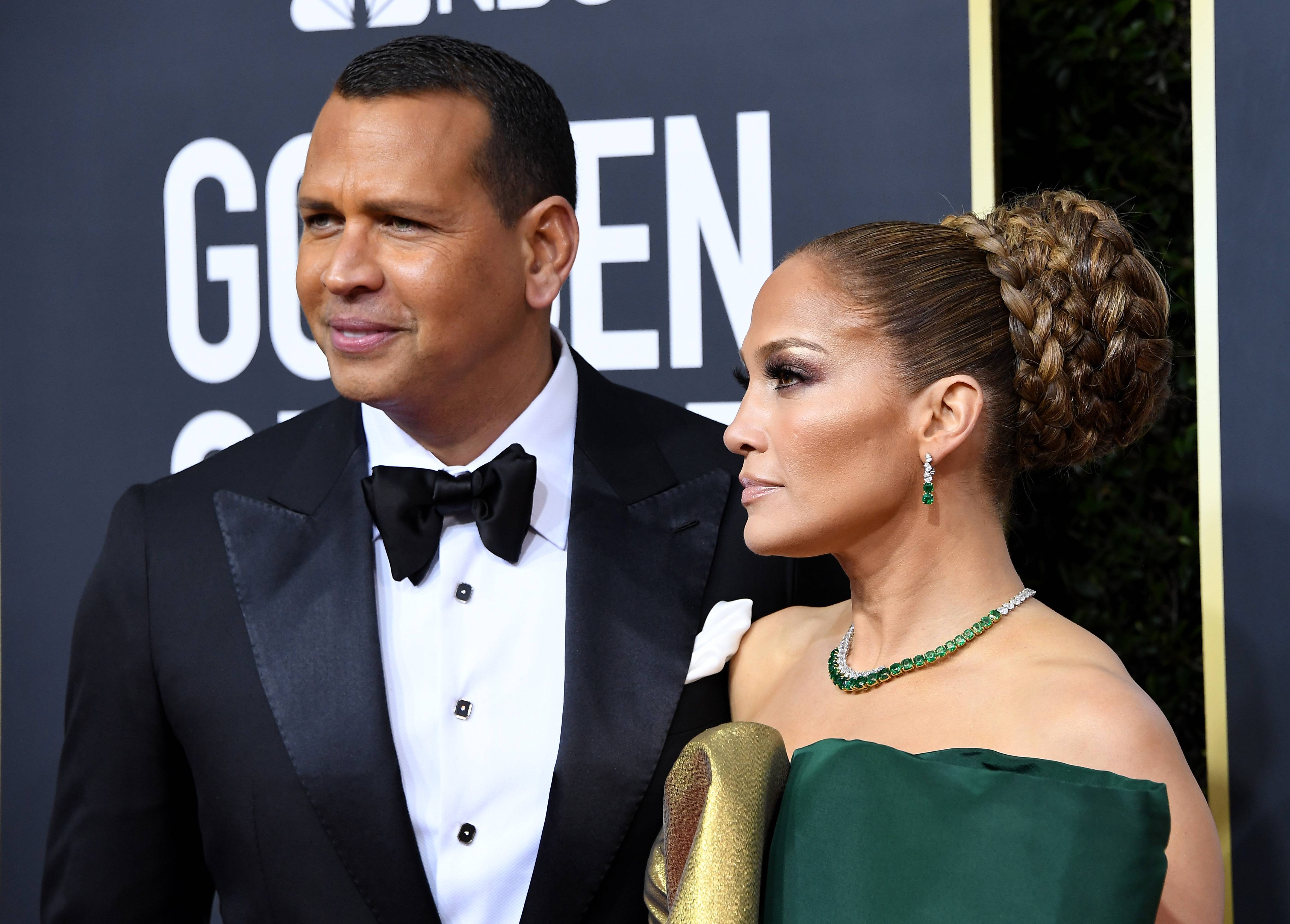 BEVERLY HILLS, CALIFORNIA - JANUARY 05: Jennifer Lopez and Alex Rodriguez arrives at the 77th Annual Golden Globe Awards attends the 77th Annual Golden Globe Awards at The Beverly Hilton Hotel on January 05, 2020 in Beverly Hills, California. (Photo by Steve Granitz/WireImage)