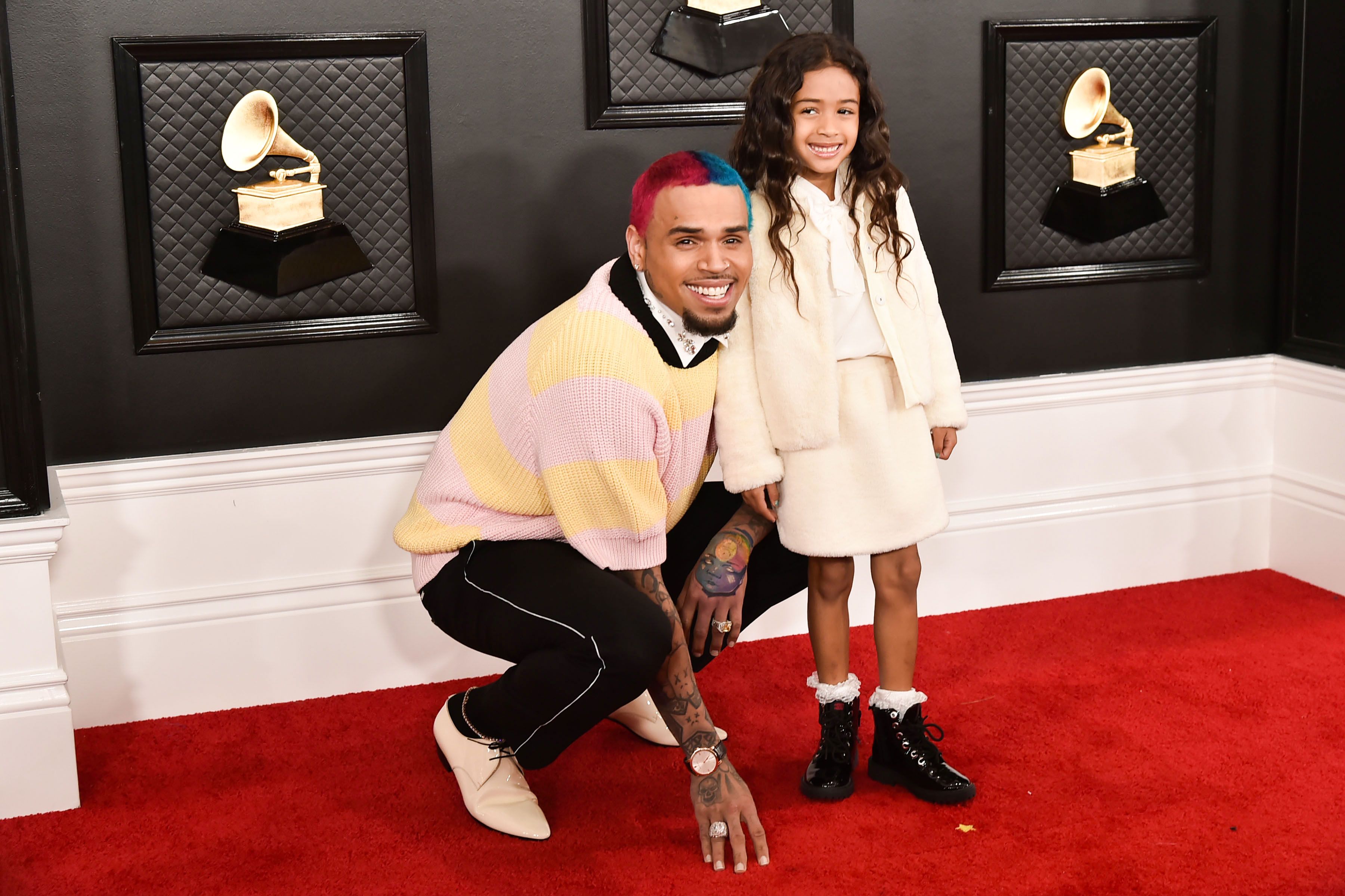 LOS ANGELES, CA - JANUARY 26: Chris Brown and Royalty Brown attend the 62nd Annual Grammy Awards at Staples Center on January 26, 2020 in Los Angeles, CA. (Photo by David Crotty/Patrick McMullan via Getty Images)