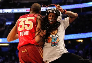 MVP Swagger - All-Star MVP Kevin Durant (35) of the Oklahoma City Thunder and the Western Conference celebrates with hip hop artist Lil Wayne.&nbsp;(Photo:&nbsp; Ronald Martinez/Getty Images)