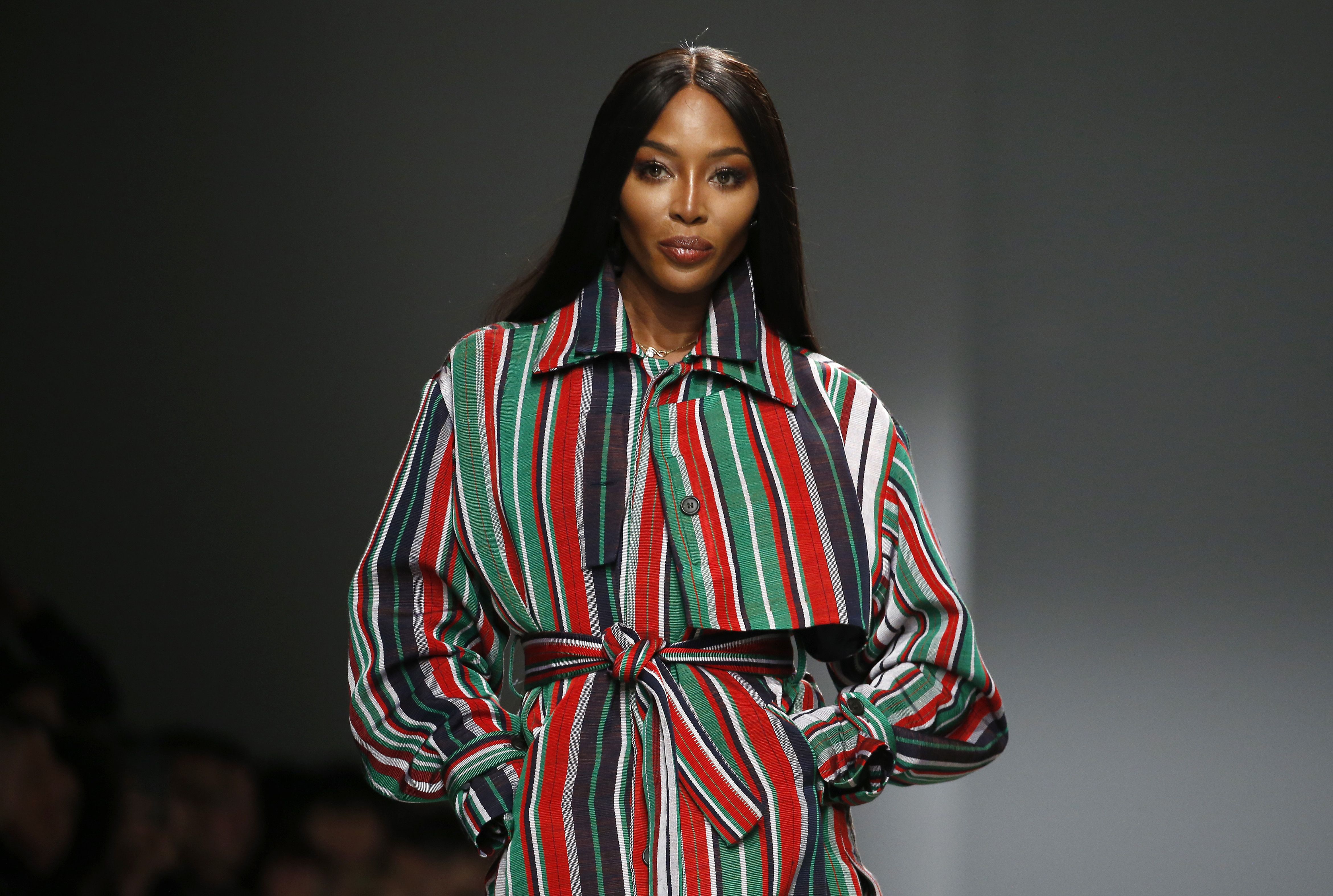 PARIS, FRANCE - FEBRUARY 24: (EDITORIAL USE ONLY) British model Naomi Campbell walks the runway during the Kenneth Ize show as part of the Paris Fashion Week Womenswear Fall/Winter 2020/2021 on February 24, 2020 in Paris, France. (Photo by Thierry Chesnot/Getty Images)