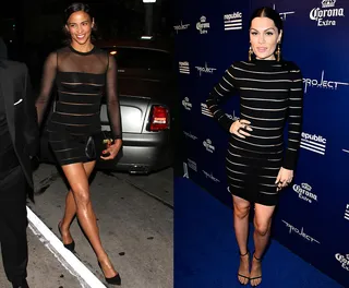 Paula Patton and Jessie J - The singer makes a bang in this black bandage Balmain frock. Paula's similar look just falls flat.&nbsp;  (Photos from left: Greg Tidwell/PacificCoastNews, Jerod Harris/Getty Images for Republic Records)