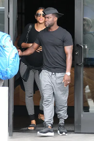 The Harts - Kevin Hart and pregnant wife Eniko Parrish are spotted leaving JOEY Woodland Hills after lunch in Los Angeles. (Photo: Miguel Aguilar, PacificCoastNews)